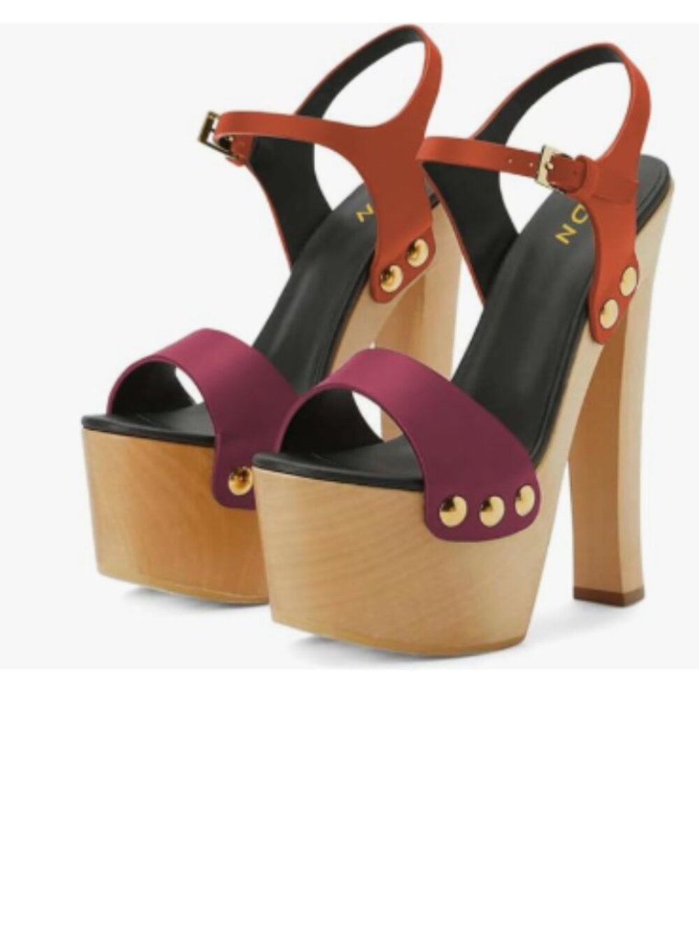 YDN Magenta & Orange Platform Heeled Sandal Open Round Toe Chunky High Heel Shoe
